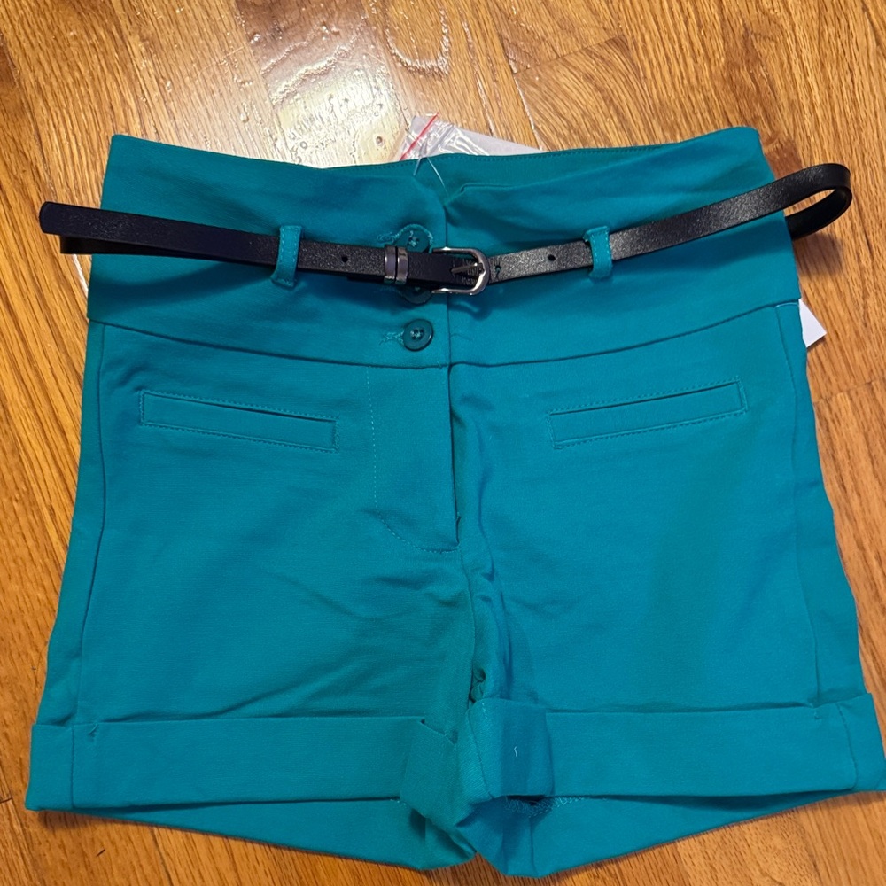 Shinestar Teal High Waist Shorts with Black Belt